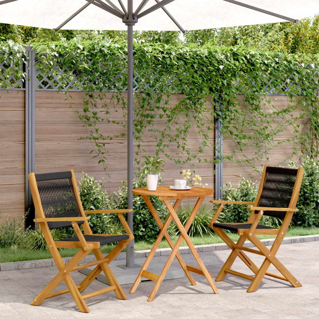 vidaXL Bistro Set | Black | Solid acacia wood, Polypropylene | Compact