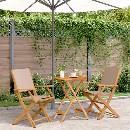 vidaXL Bistro Set | Taupe | Solid Acacia wood, 100% Polyester Fabric | Compact