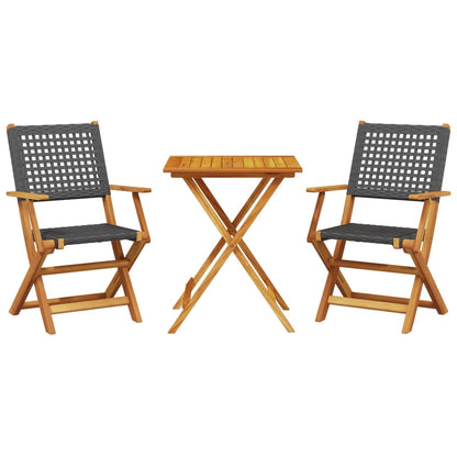 vidaXL Bistro Set | Black | Solid acacia wood, PE rattan | Compact | Foldable