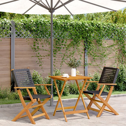 vidaXL Bistro Set | Black | Solid acacia wood, PE rattan | Compact | Foldable