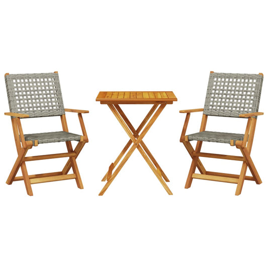 vidaXL Bistro Set | Grey | Solid acacia wood, PE rattan | Medium | Foldable