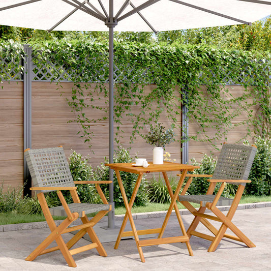 vidaXL Bistro Set | Grey | Solid acacia wood, PE rattan | Medium | Foldable