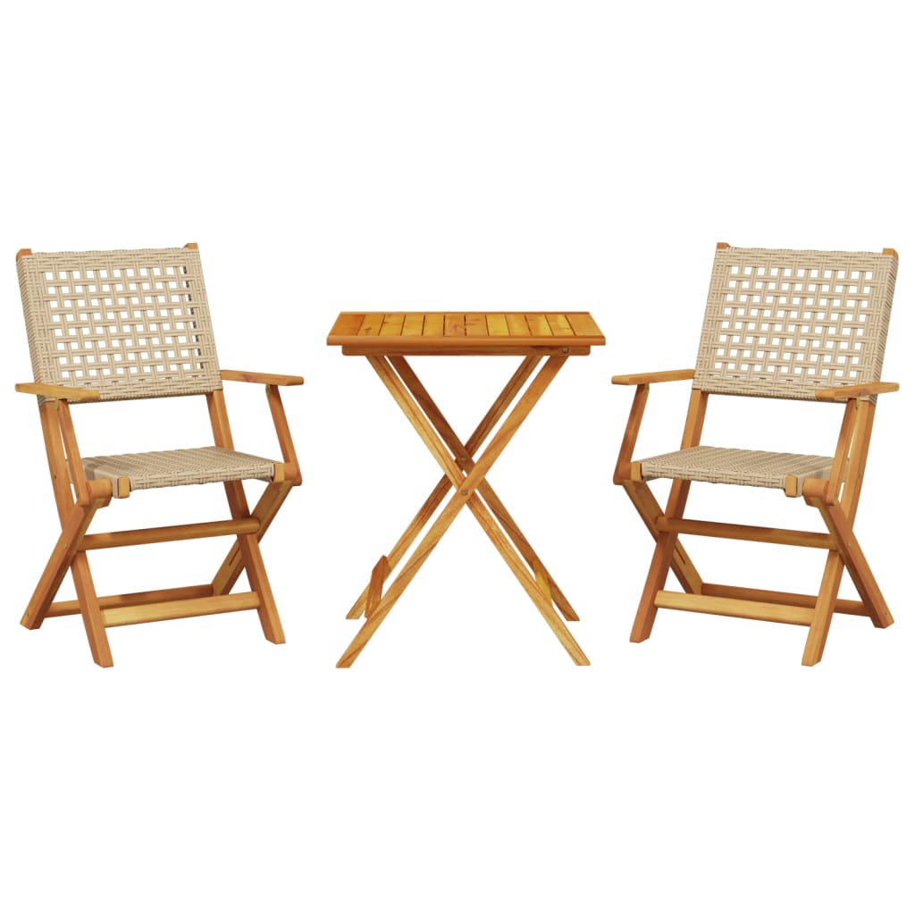 vidaXL Bistro Set | Beige | Solid acacia wood and PE rattan | Foldable
