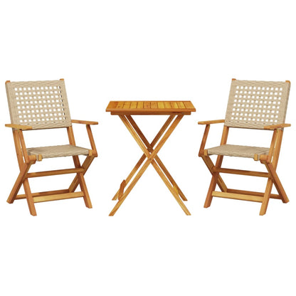 vidaXL Bistro Set | Beige | Solid acacia wood and PE rattan | Foldable