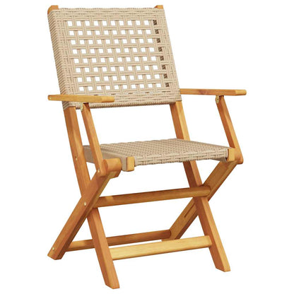 vidaXL Bistro Set | Beige | Solid acacia wood and PE rattan | Foldable