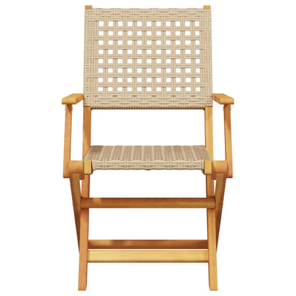 vidaXL Bistro Set | Beige | Solid acacia wood and PE rattan | Foldable
