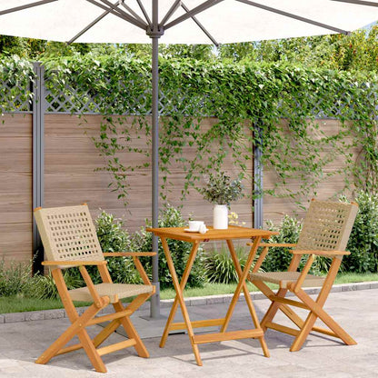 vidaXL Bistro Set | Beige | Solid acacia wood and PE rattan | Foldable