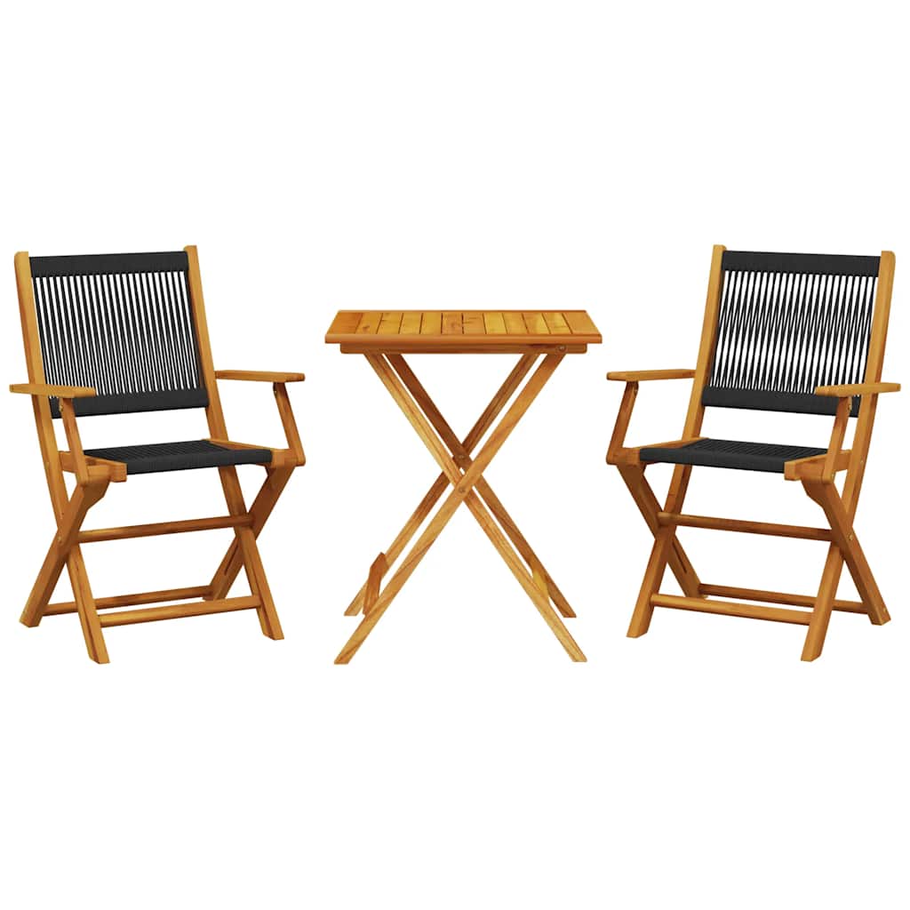 vidaXL Bistro Set | Black, Natural Wood | Solid Acacia wood, Polypropylene