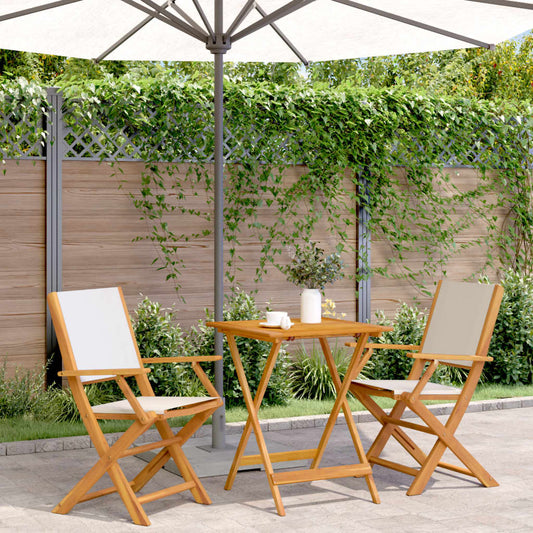 vidaXL Bistro Set | Cream White | Solid Acacia Wood | 2-Seater | Foldable