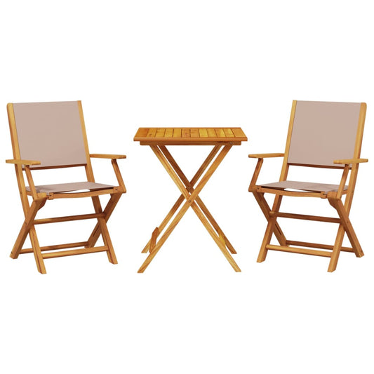 vidaXL Bistro Set | Taupe | Solid Acacia wood, 100% polyester fabric | Compact
