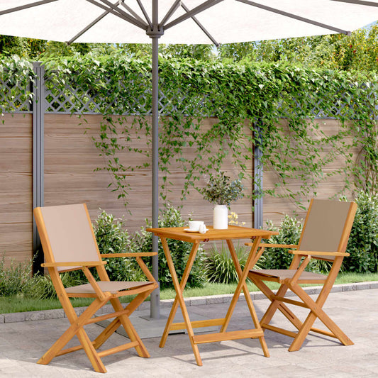 vidaXL Bistro Set | Taupe | Solid Acacia wood, 100% polyester fabric | Compact