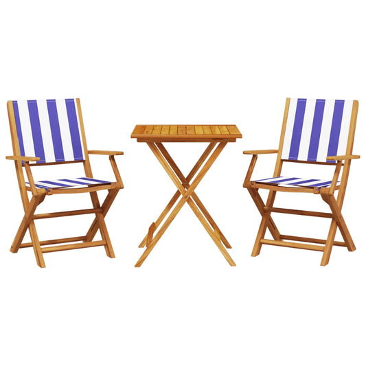 vidaXL 3 Piece Bistro Set Blue and White Fabric and Solid Wood