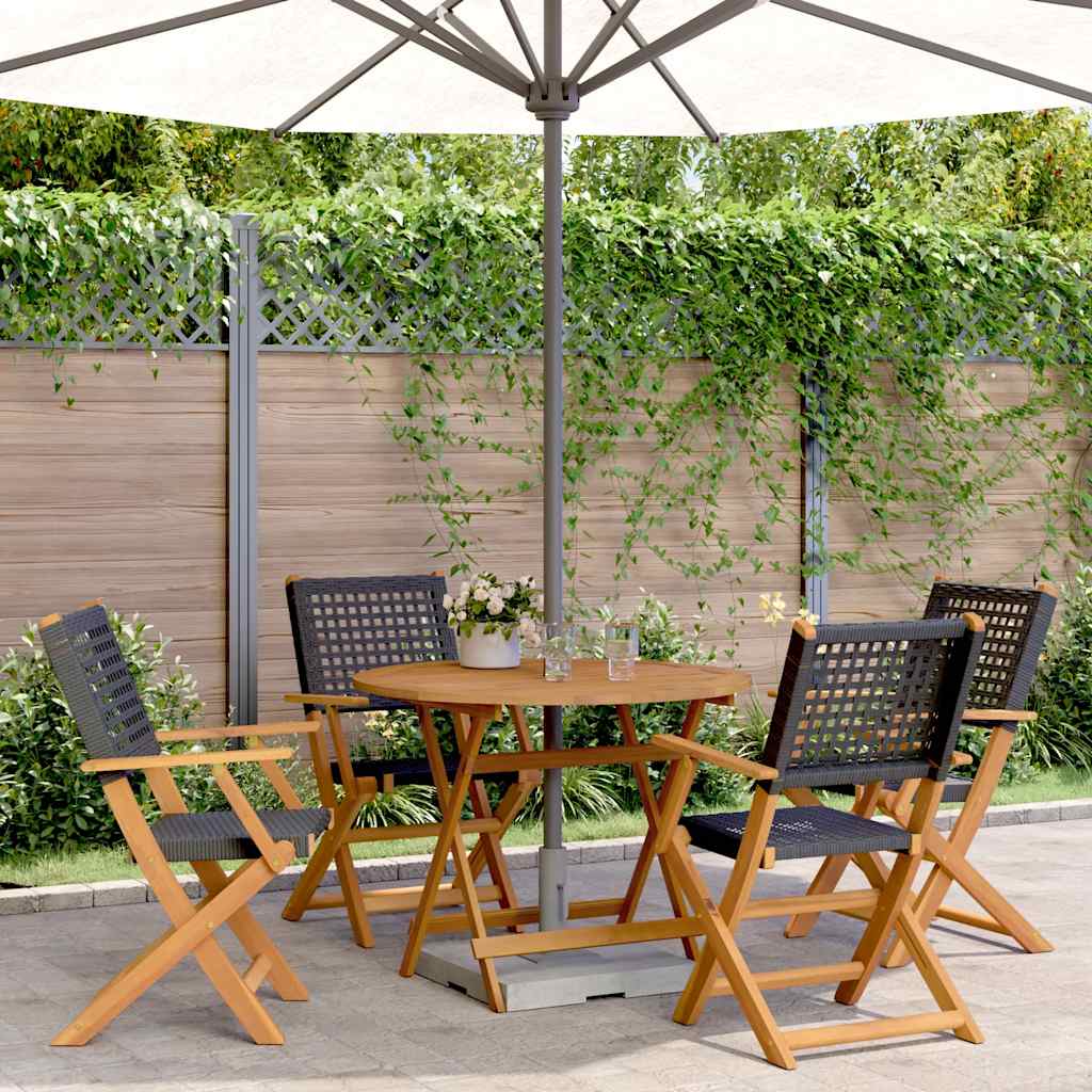 vidaXL 5 Piece Garden Dining Set Black Poly Rattan and Solid Wood