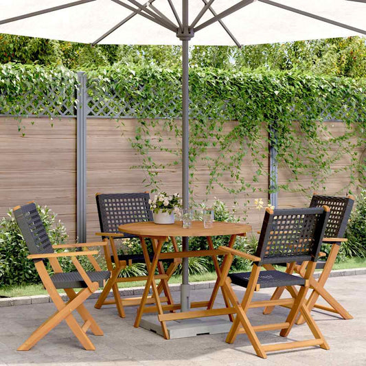vidaXL 5 Piece Garden Dining Set Black Poly Rattan and Solid Wood