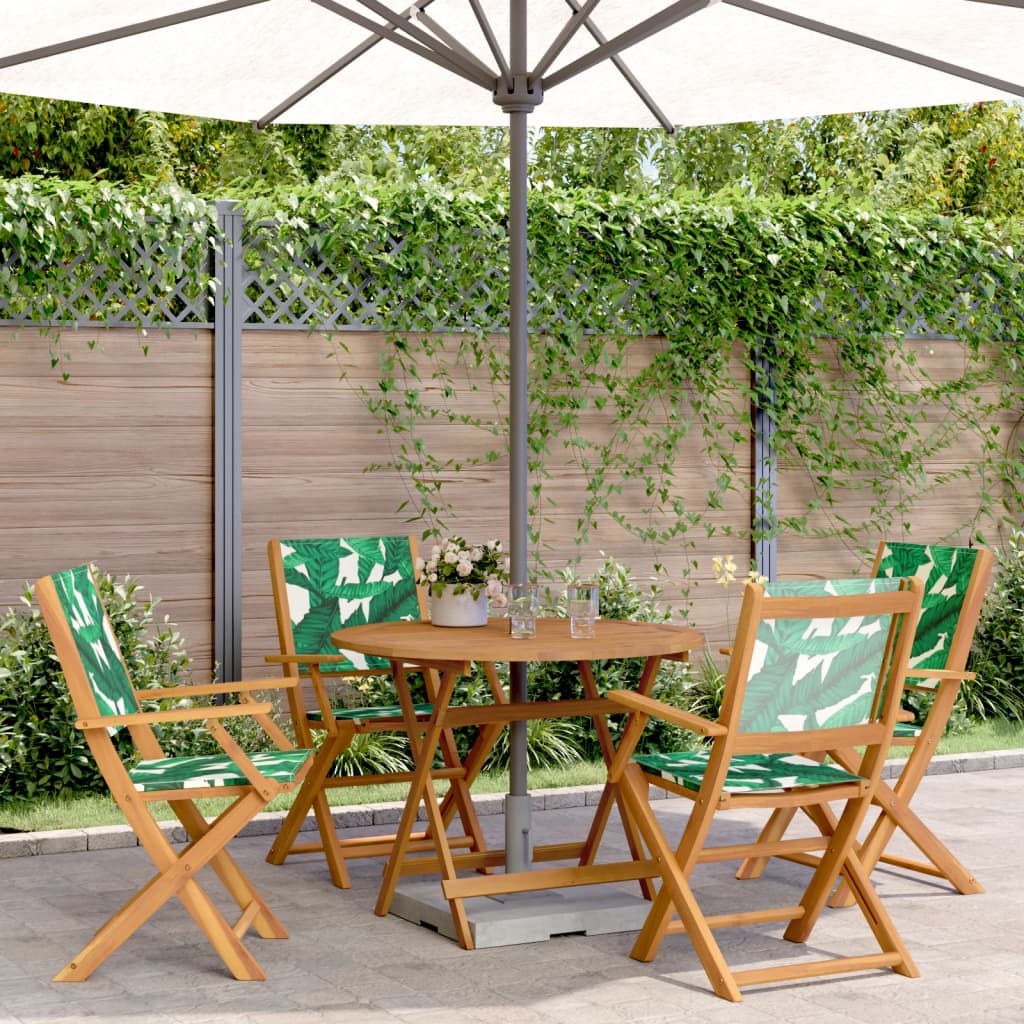 vidaXL 5 Piece Garden Dining Set Leaf Pattern Fabric and Solid Wood