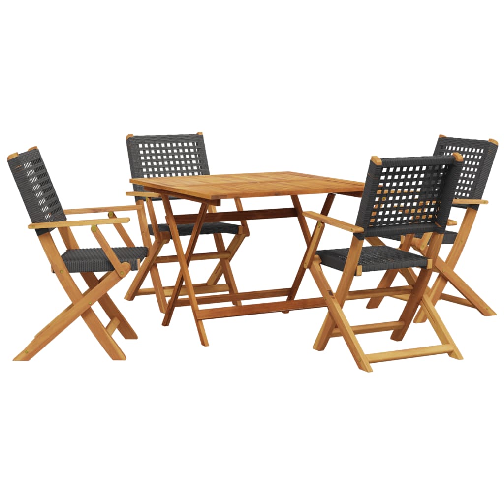 vidaXL 5 Piece Garden Dining Set Black Poly Rattan and Solid Wood