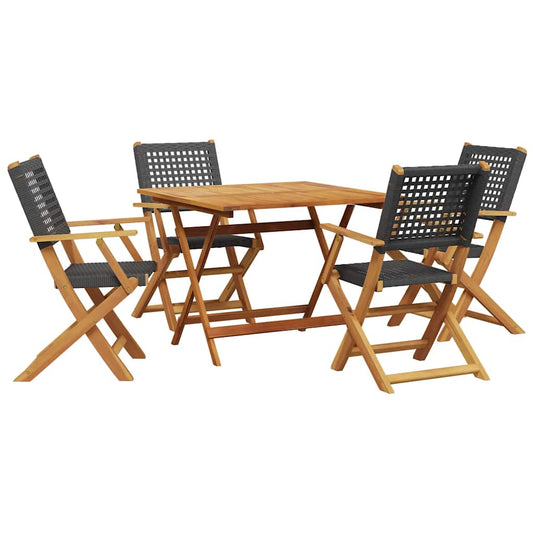vidaXL 5 Piece Garden Dining Set Black Poly Rattan and Solid Wood