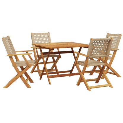 vidaXL 5 Piece Garden Dining Set Beige Poly Rattan and Solid Wood
