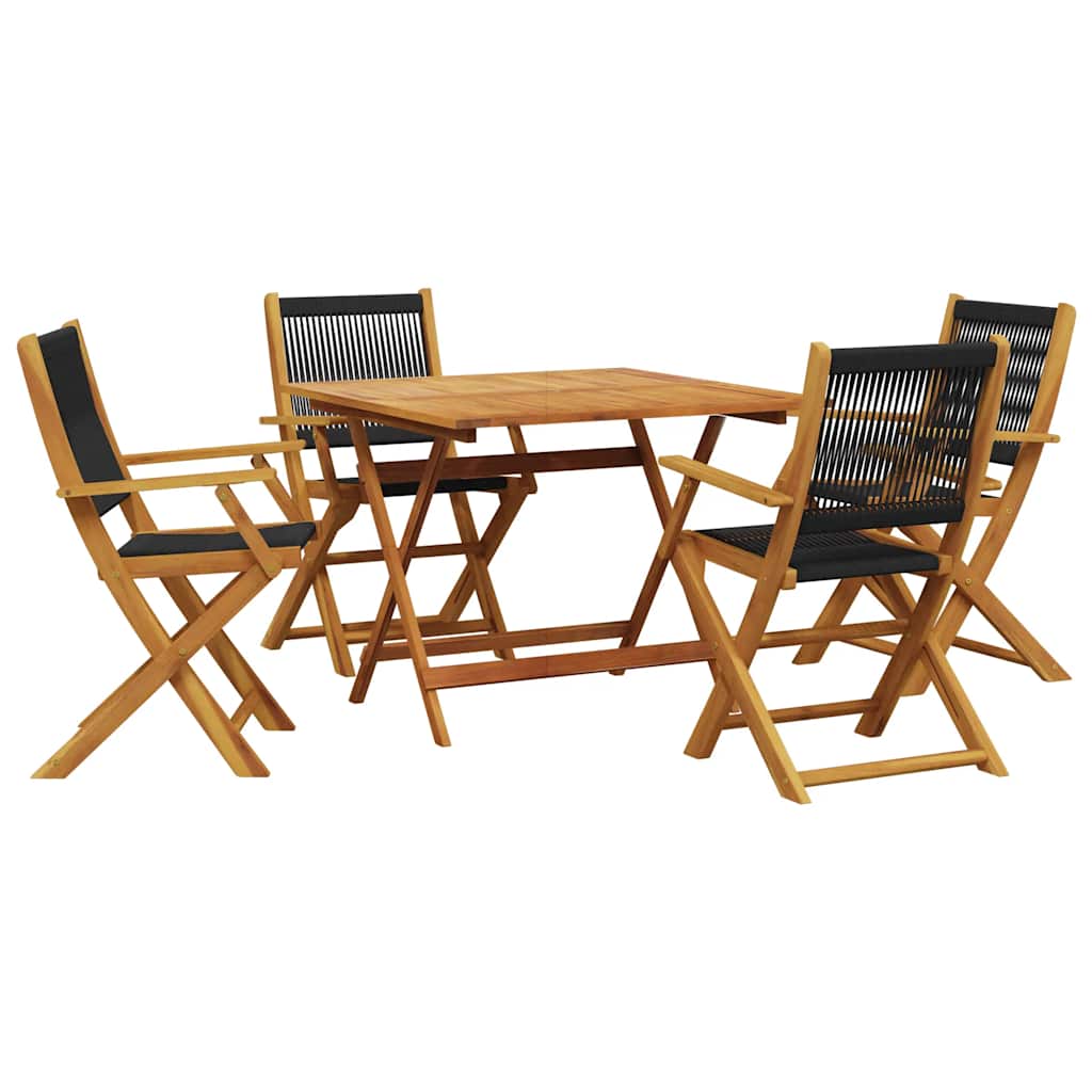 vidaXL 5 Piece Garden Dining Set Black Polypropylene and Solid Wood
