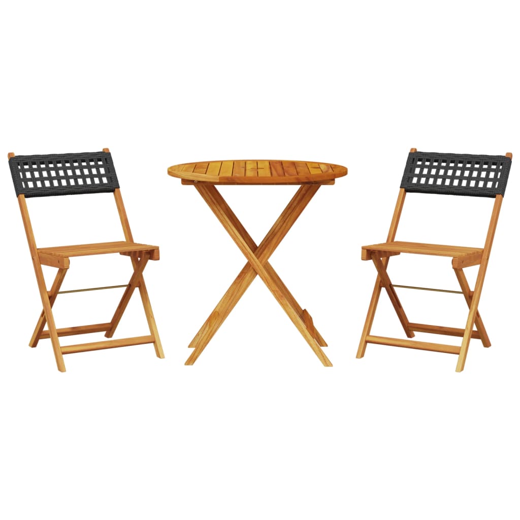 vidaXL Bistro Set | Black | Solid Acacia wood, Poly Rattan | Medium | Foldable
