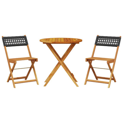 vidaXL Bistro Set | Black | Solid Acacia wood, Poly Rattan | Medium | Foldable