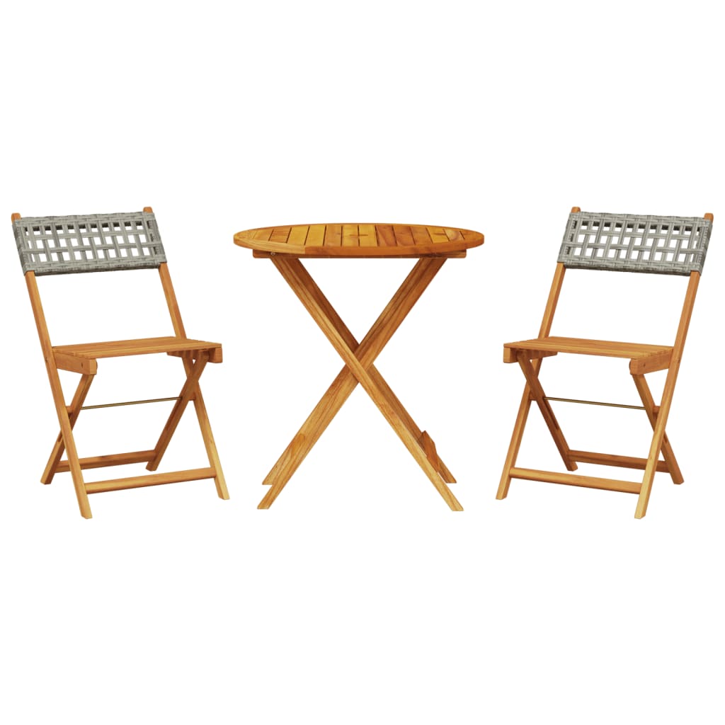 vidaXL Bistro Set | Grey | Solid acacia wood, PE rattan | Compact | Collapsible