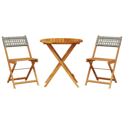 vidaXL Bistro Set | Grey | Solid acacia wood, PE rattan | Compact | Collapsible