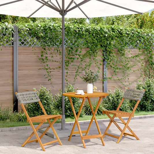 vidaXL Bistro Set | Grey | Solid acacia wood, PE rattan | Compact | Collapsible