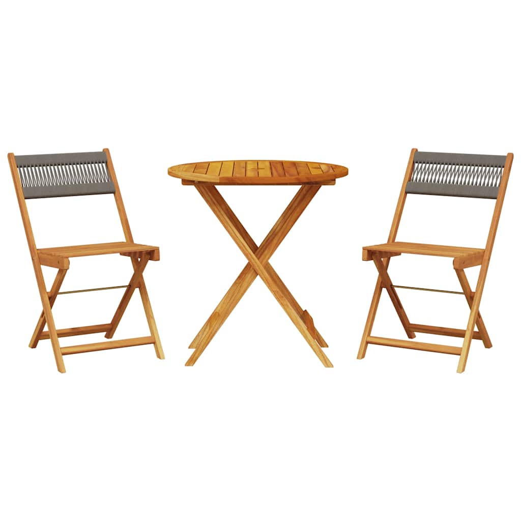 vidaXL 3 Piece Bistro Set Grey Polypropylene and Solid Wood