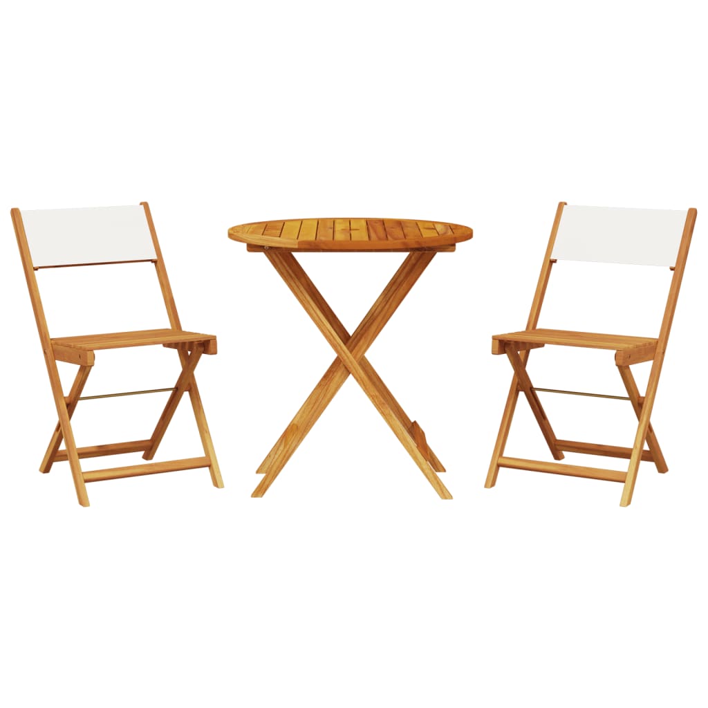 vidaXL Bistro Set | Cream White | Solid Acacia wood, Polyester fabric | 3 Piece