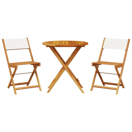 vidaXL Bistro Set | Cream White | Solid Acacia wood, Polyester fabric | 3 Piece