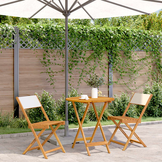 vidaXL Bistro Set | Cream White | Solid Acacia wood, Polyester fabric | 3 Piece