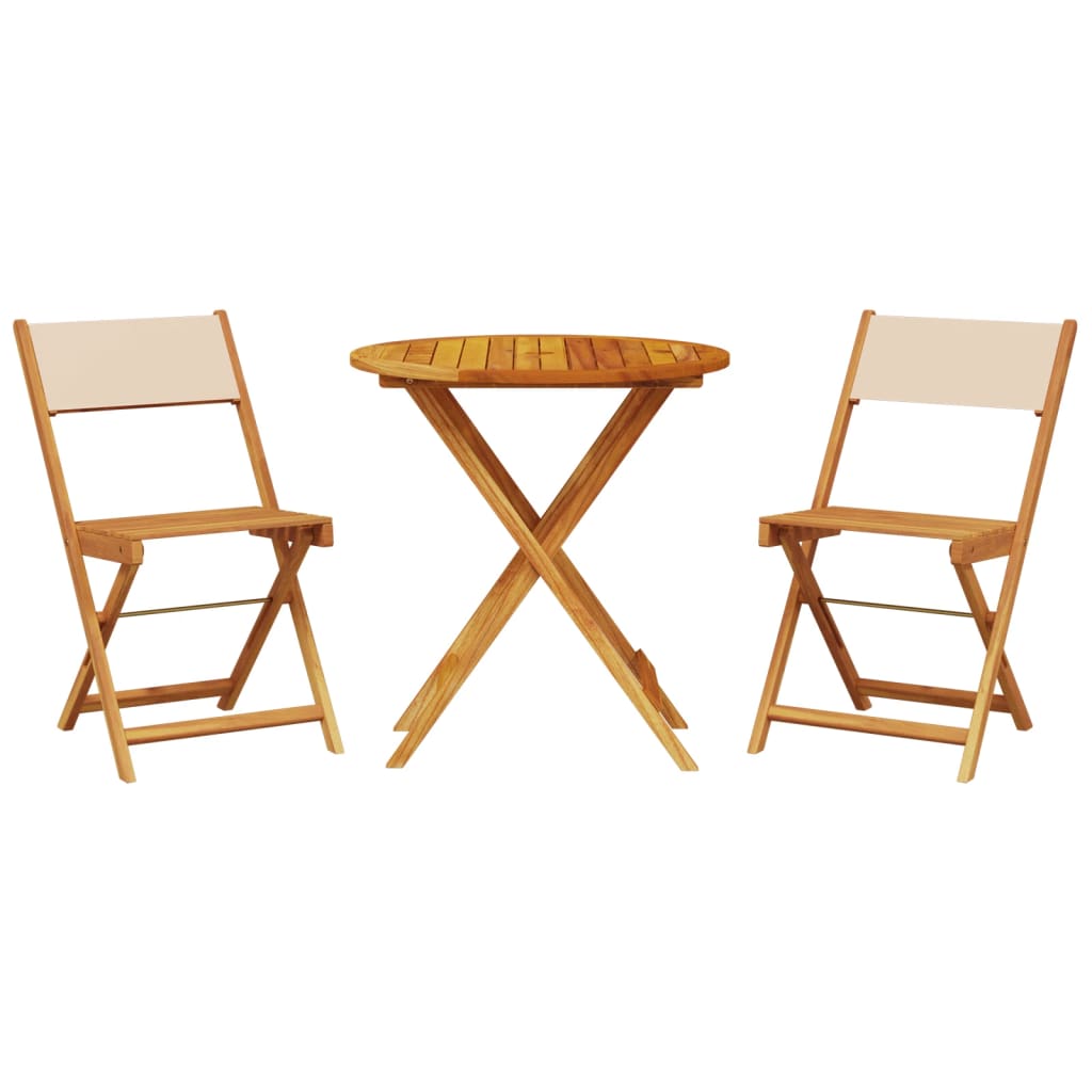vidaXL 3 Piece Bistro Set Beige Fabric and Solid Wood