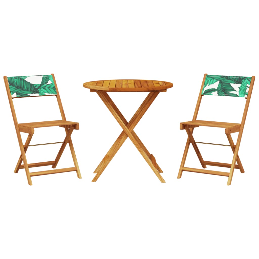 vidaXL 3 Piece Bistro Set Leaf Pattern Fabric and Solid Wood