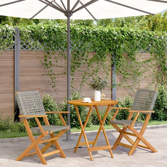 vidaXL Bistro Set | Grey | Solid acacia wood, PE rattan | 2-seater |  Foldable