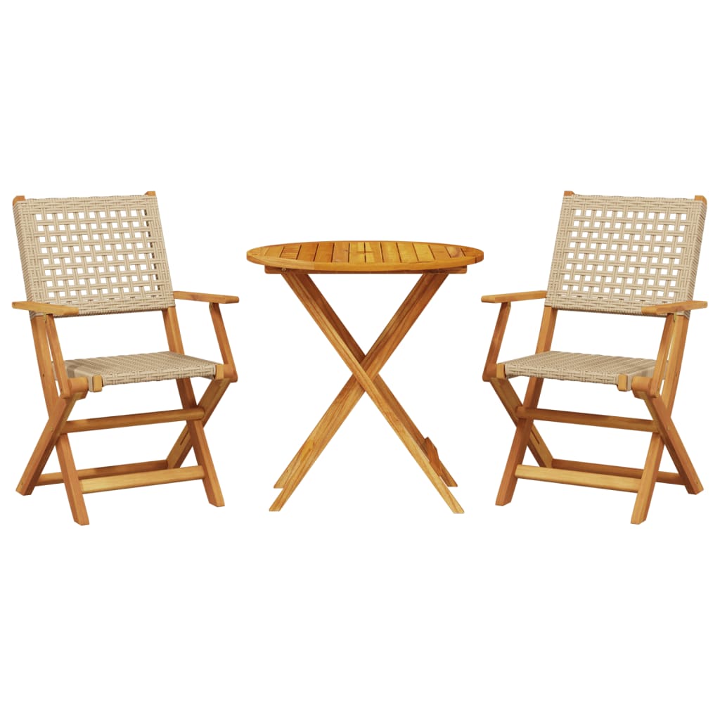 vidaXL Bistro Set | Beige, Brown | Solid Acacia wood, PE rattan | Small