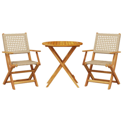 vidaXL Bistro Set | Beige, Brown | Solid Acacia wood, PE rattan | Small
