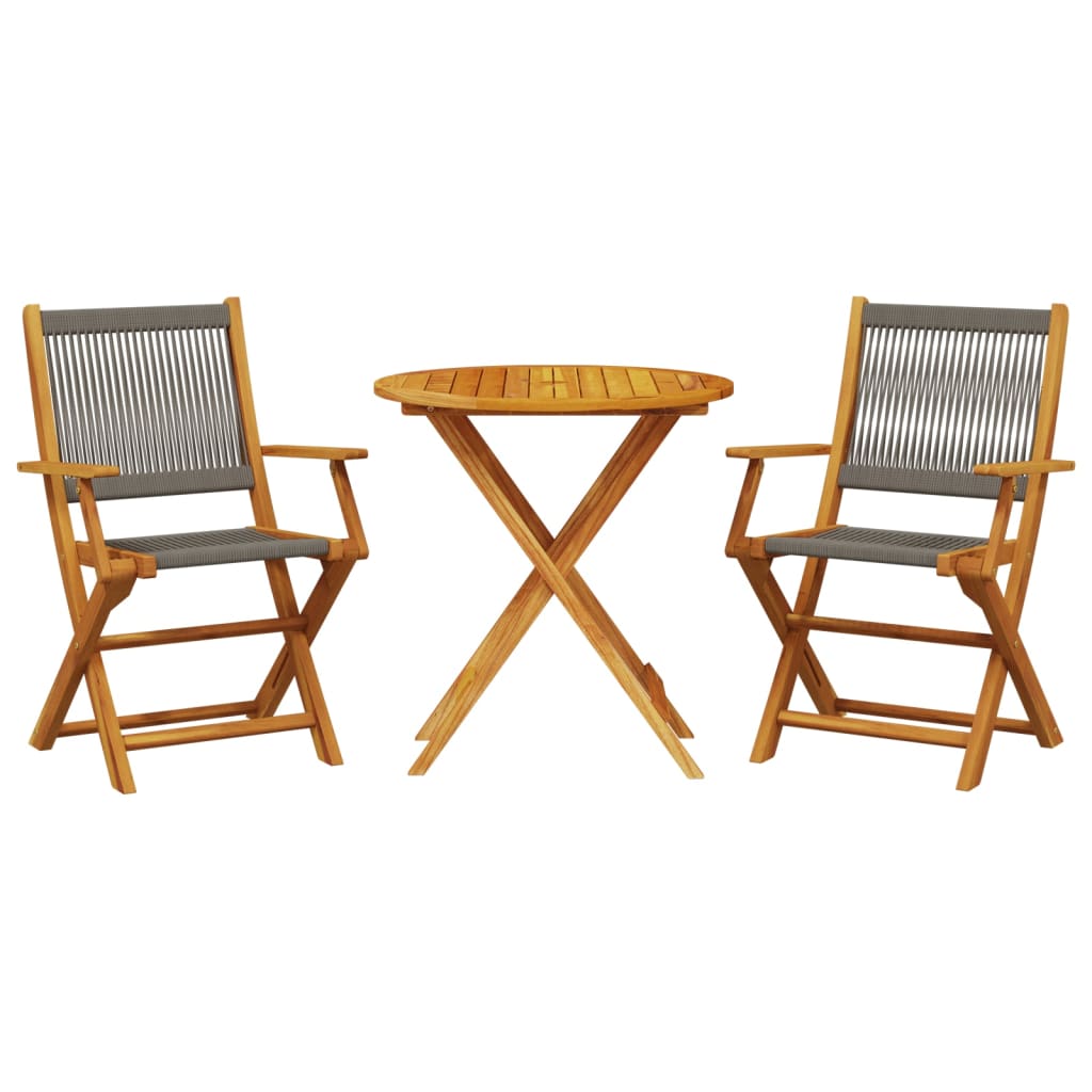 vidaXL Bistro Set | Grey, Natural Wood | Solid acacia wood, Polypropylene