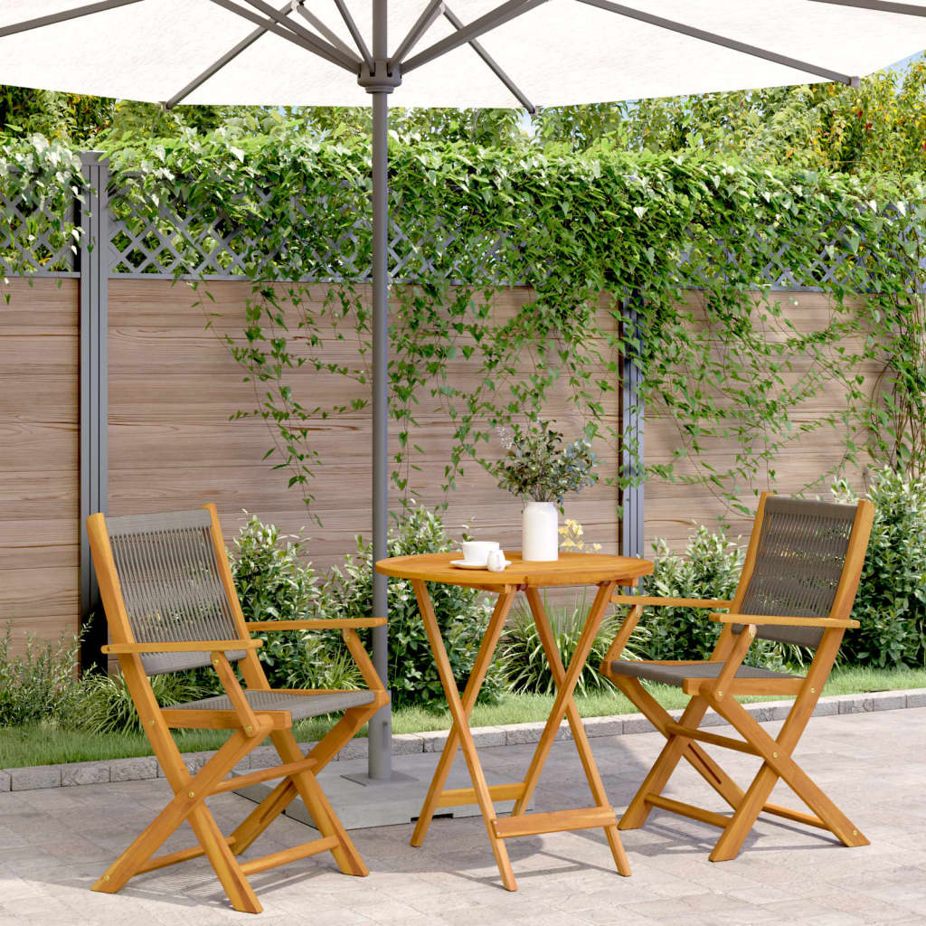 vidaXL Bistro Set | Grey, Natural Wood | Solid acacia wood, Polypropylene