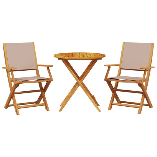 vidaXL Bistro Set | Taupe | Solid Acacia wood | 2-Seater | Foldable | Bistro Set