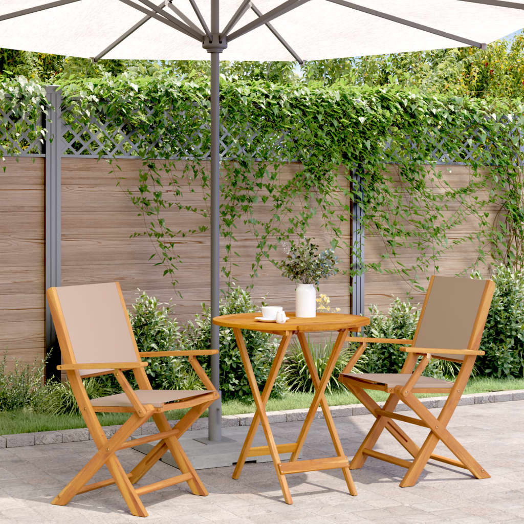vidaXL Bistro Set | Taupe | Solid Acacia wood | 2-Seater | Foldable | Bistro Set