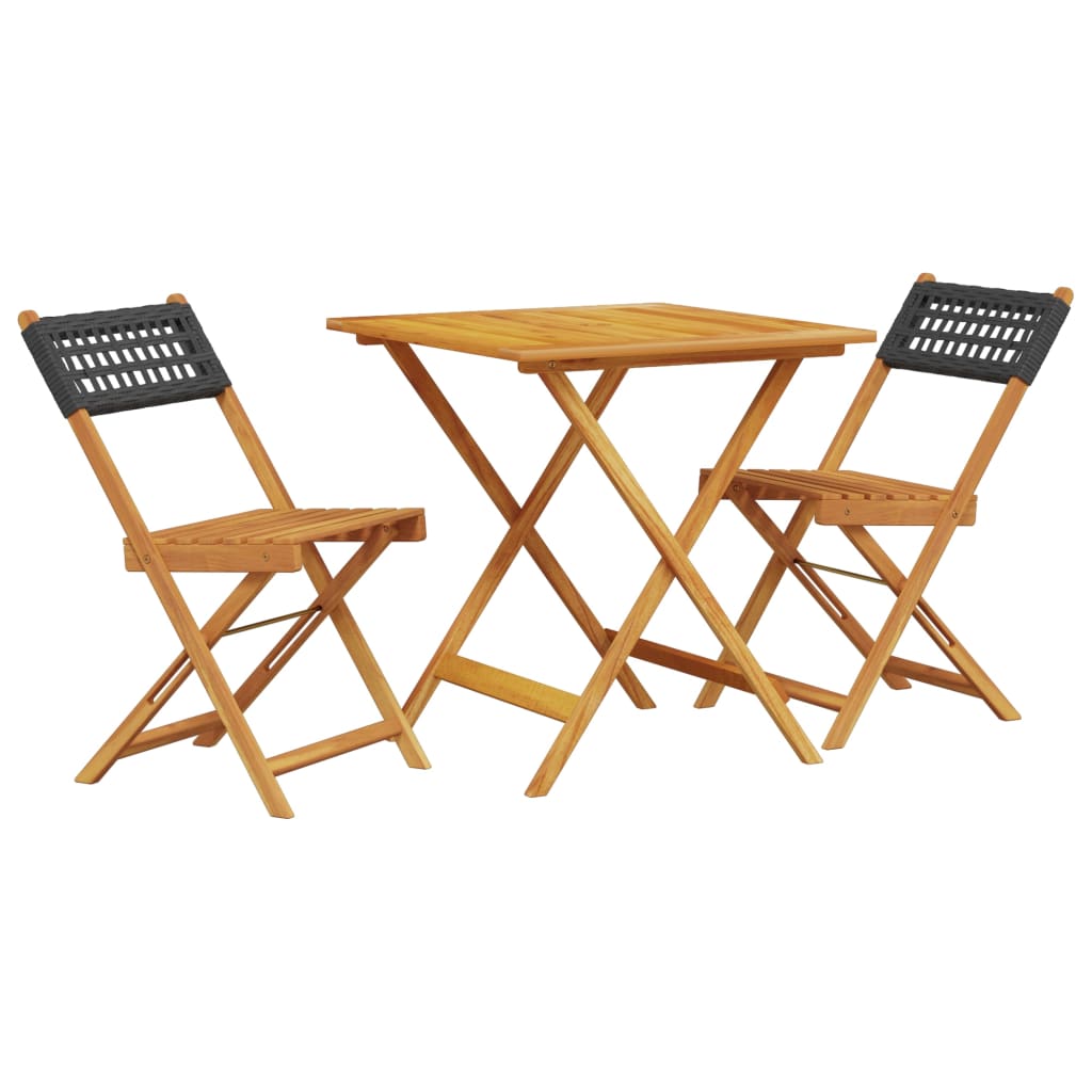vidaXL Bistro Set | Black | Solid acacia wood | Compact | Foldable | Bistro Set