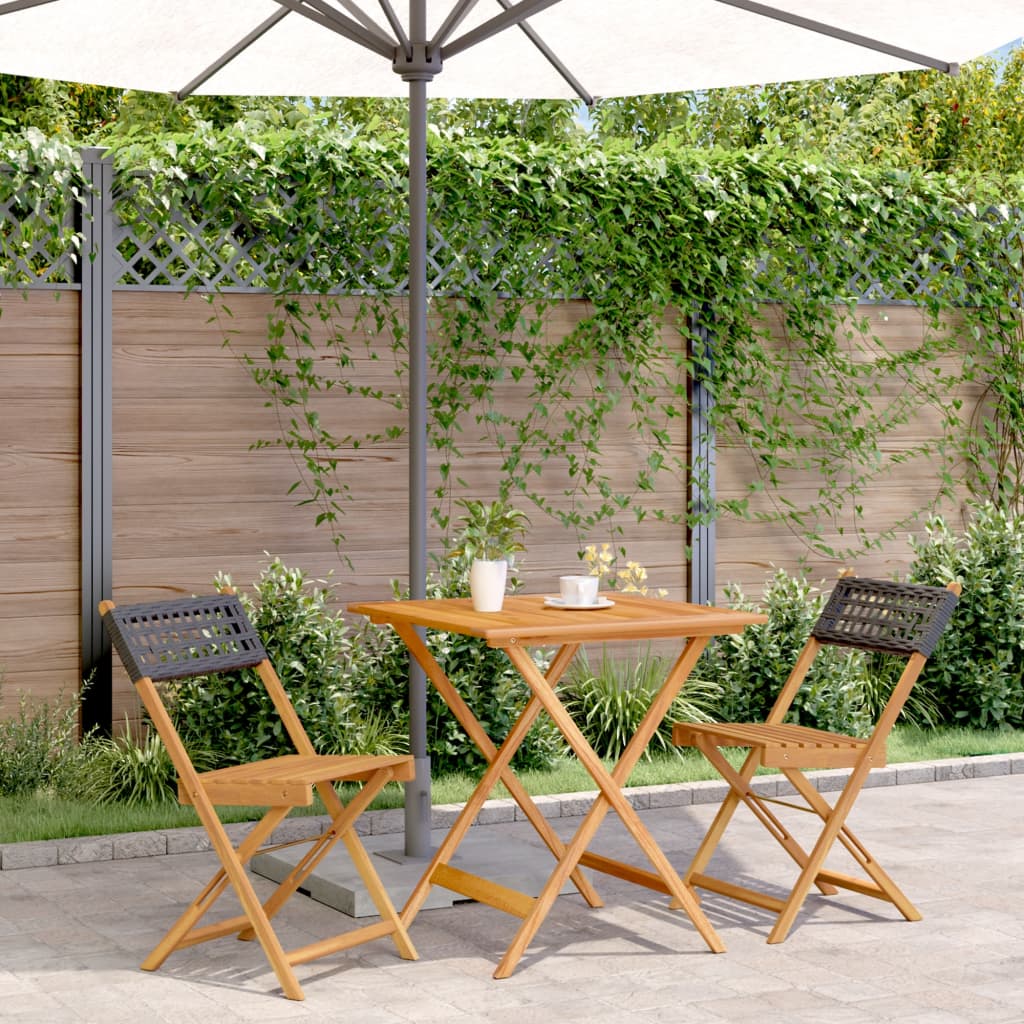 vidaXL Bistro Set | Black | Solid acacia wood | Compact | Foldable | Bistro Set