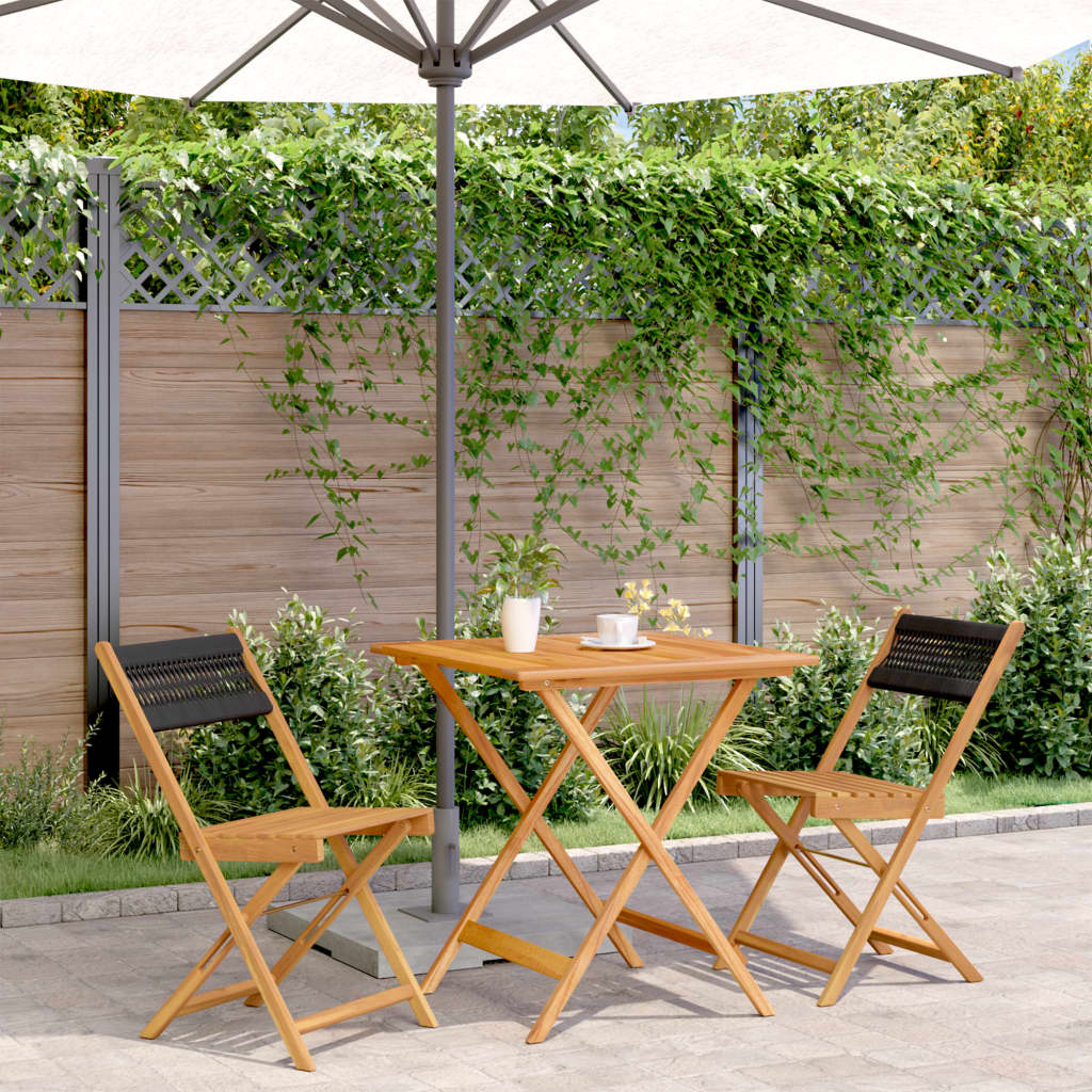 vidaXL Bistro Set | Black with wooden finish | Solid acacia wood, polypropylene