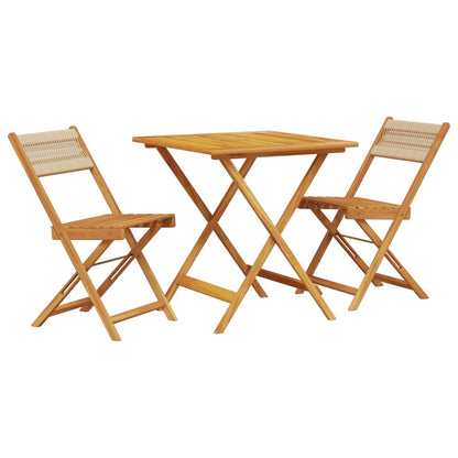 vidaXL Bistro Set | Beige | Solid acacia wood, polypropylene | Small | Foldable