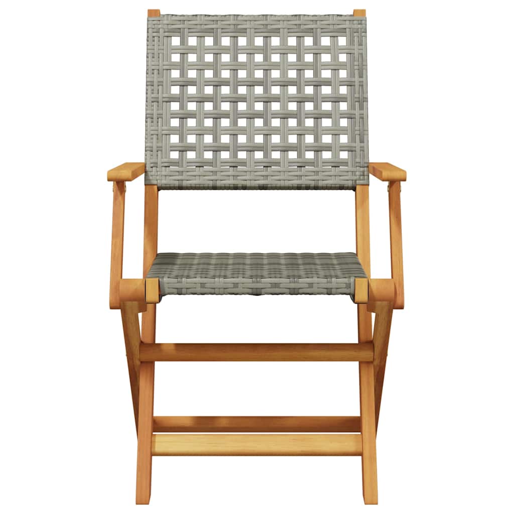 vidaXL Bistro Set | Grey | Solid acacia wood, PE rattan | 3 Piece | Foldable
