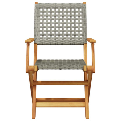 vidaXL Bistro Set | Grey | Solid acacia wood, PE rattan | 3 Piece | Foldable