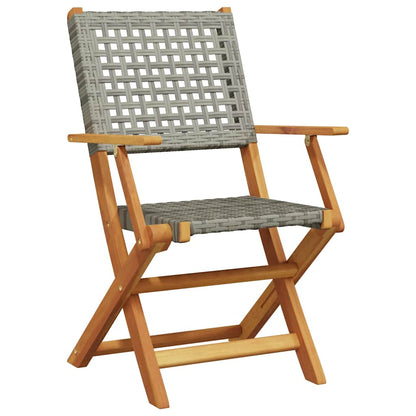 vidaXL Bistro Set | Grey | Solid acacia wood, PE rattan | 3 Piece | Foldable