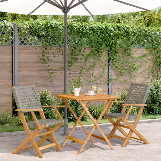 vidaXL Bistro Set | Grey | Solid acacia wood, PE rattan | 3 Piece | Foldable