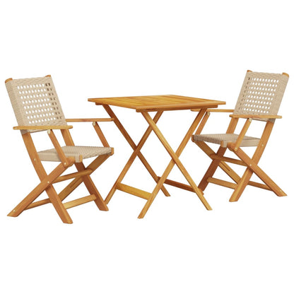 vidaXL Bistro Set | Beige | Solid acacia wood, Poly Rattan | Compact | Foldable